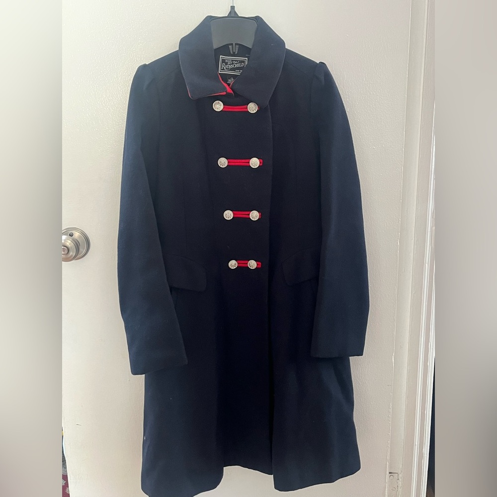 Rothschild Navy Trench Coat with Red Details